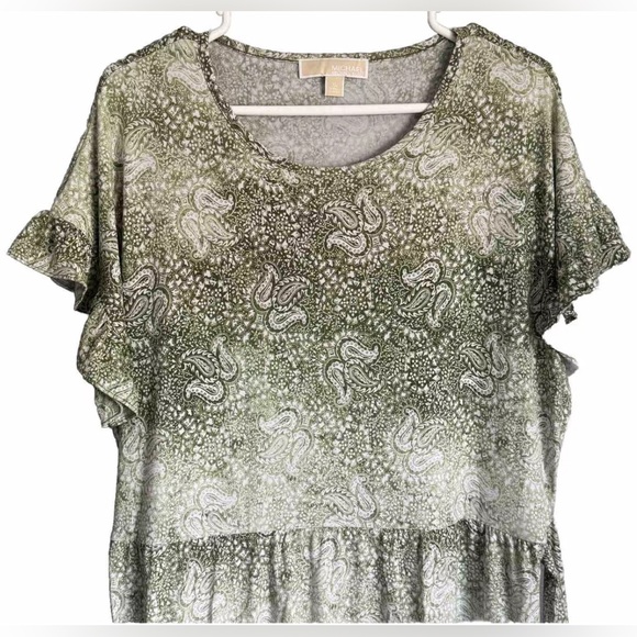 Michael Kors Dress Womens Extra Large Green Paisley Tie Waist Ruffle A Line - Picture 4 of 13